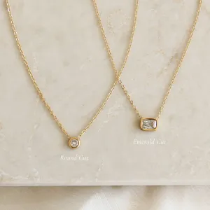 Emerald Cut Bezel Stone Necklace
