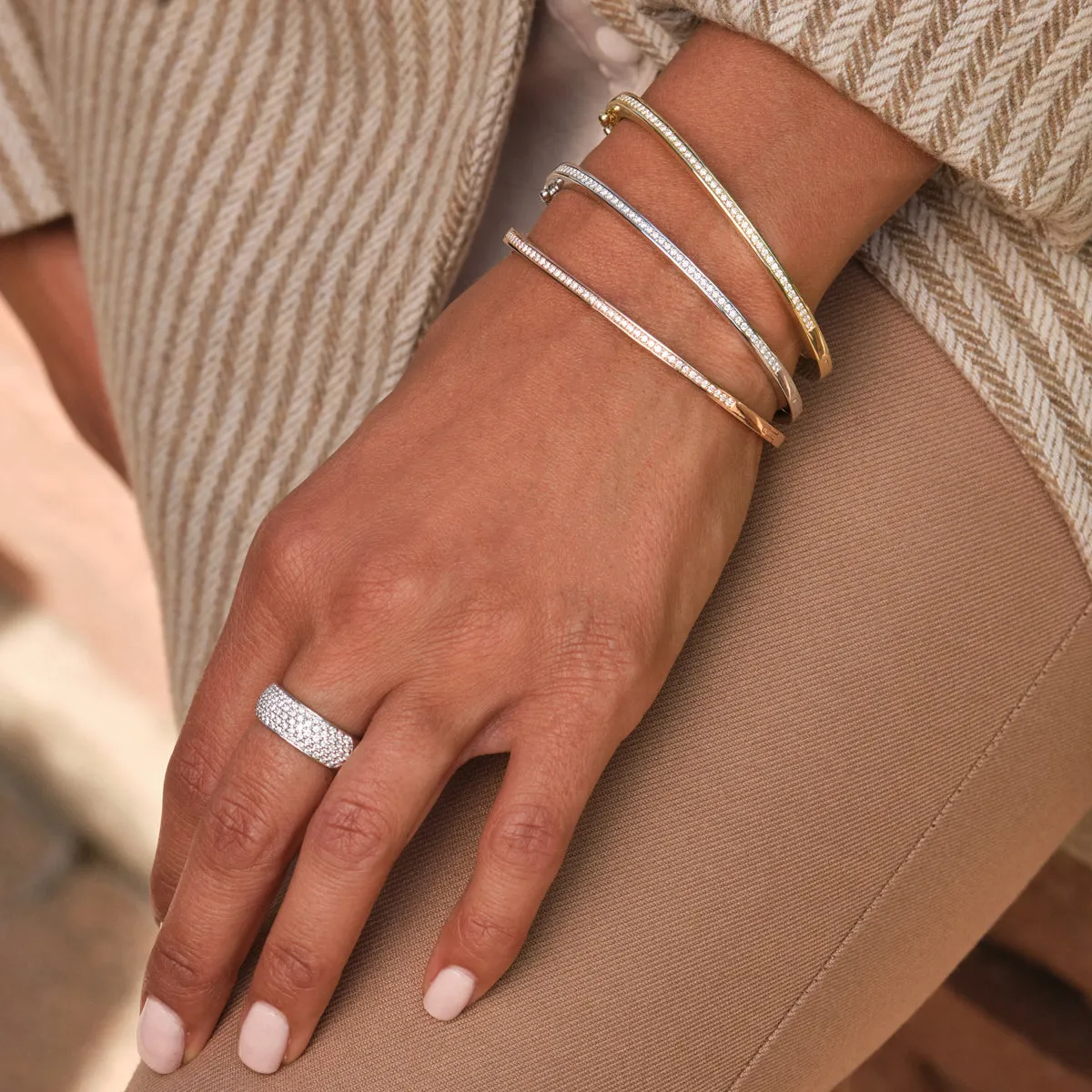 Essence Wide Band Ring with Pave Diamonds