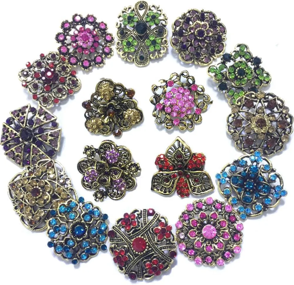 Ezing Lot 24pc Shining Rhinestone Crystal Brooches Pins DIY Wedding Bouquet Kit