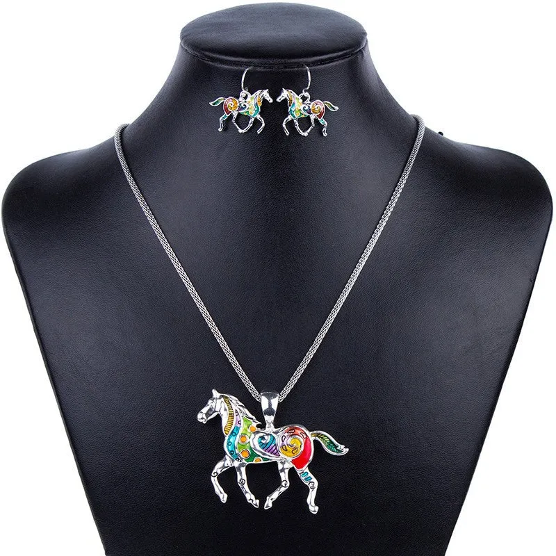 Fashion Jewelry Sets High Quality Gold Plated Multicolor Horse Design Woman's Necklace Set Wedding Jewelry Party Gifts