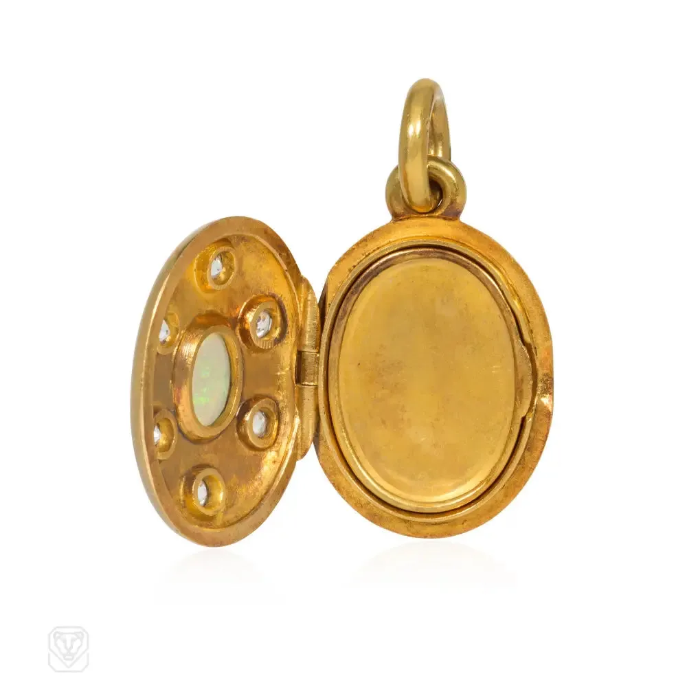 French antique opal and diamond locket