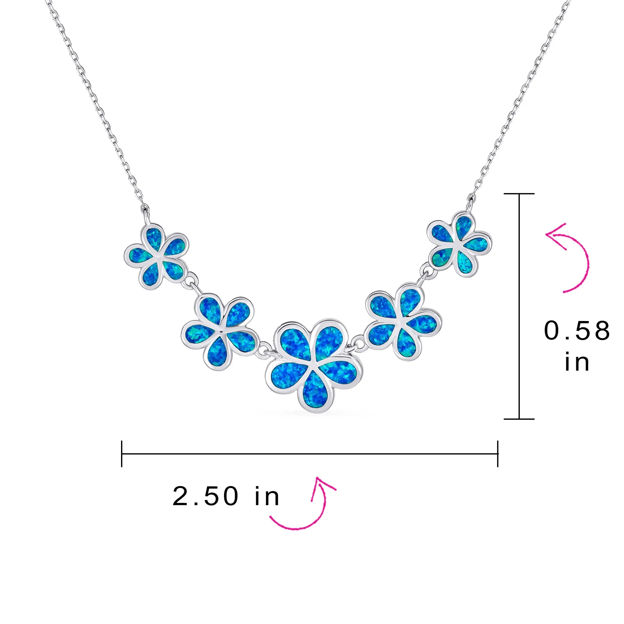 Gemstone Blue Opal Plumeria Pendant Necklace Sterling Silver October Birthstone