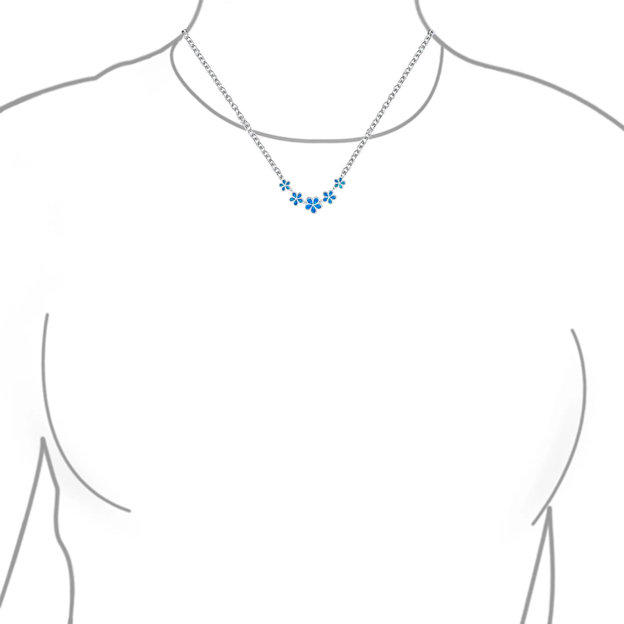 Gemstone Blue Opal Plumeria Pendant Necklace Sterling Silver October Birthstone