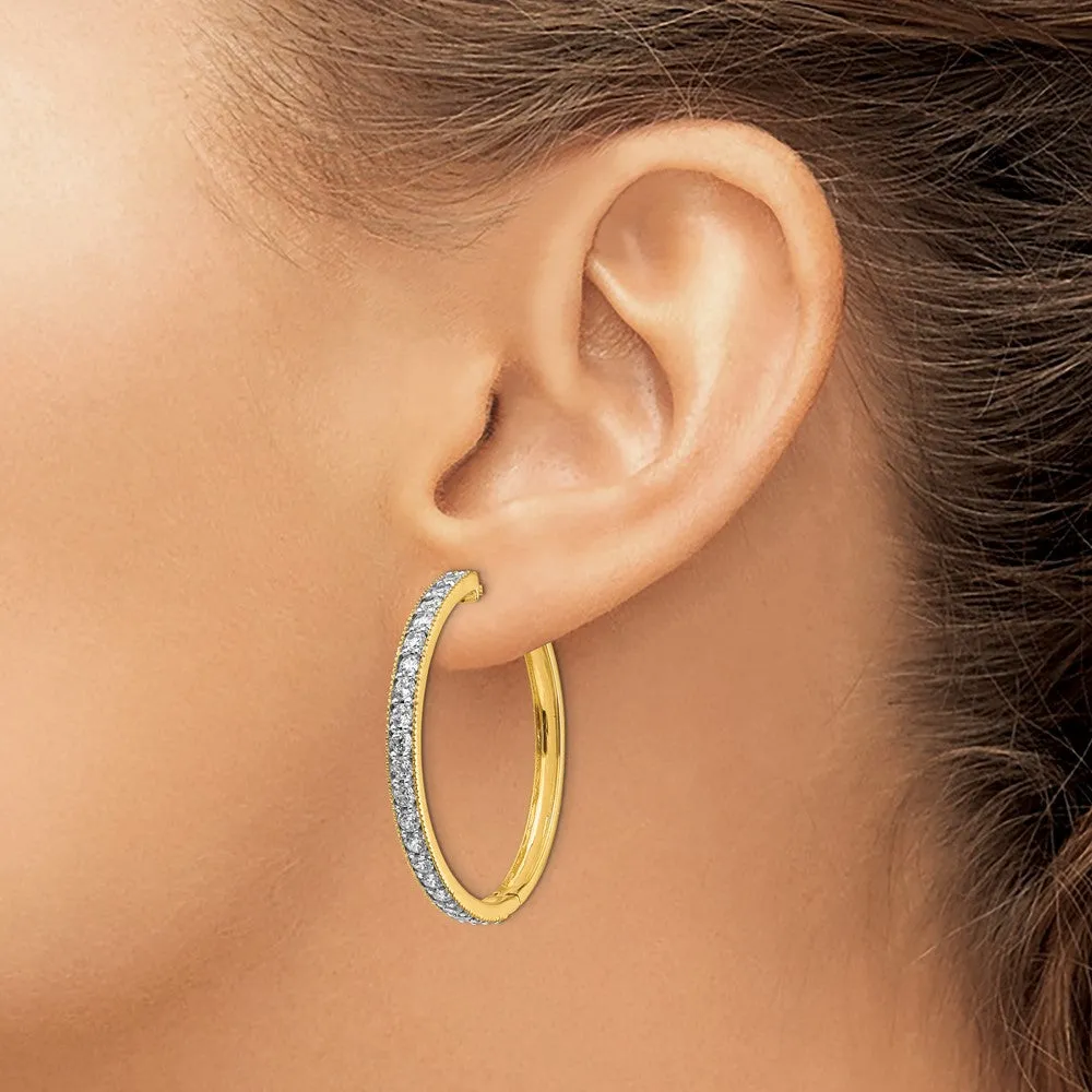 Gold Diamond Milgrain Hinged Hoop Earrings - Model EM4286-200-YA