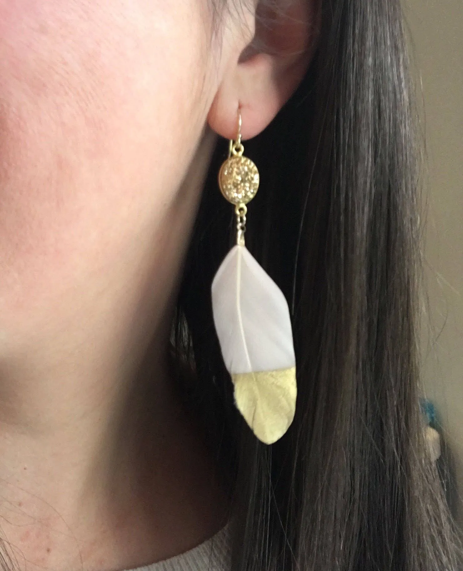 Gold Dipped Feather Earrings