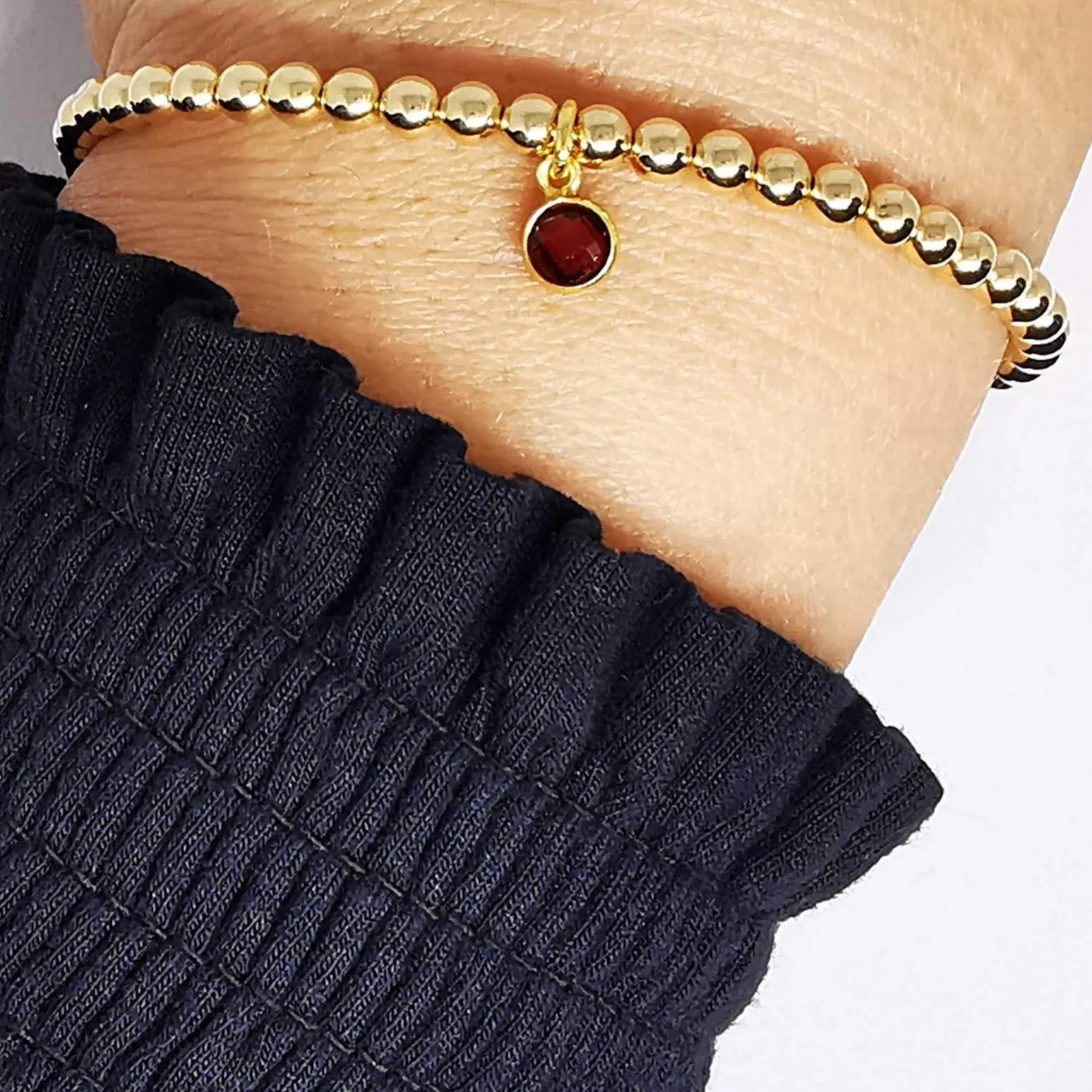 Gold Garnet Bead Bracelet