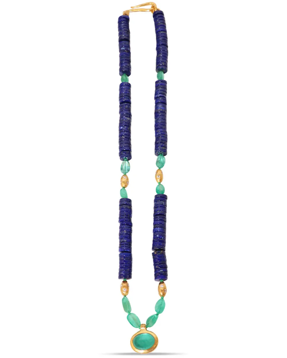 Gold Lapis Heshi Emerald Necklace