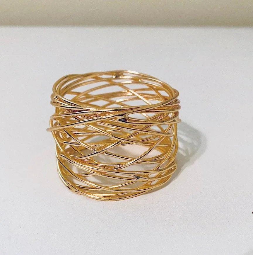 Gold Napkin Rings, Set of 6, Wire gold napkins rings