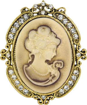 Gyn&Joy Clear Crystal Rhinestones Victorian Cameo Pendant Pin Brooch