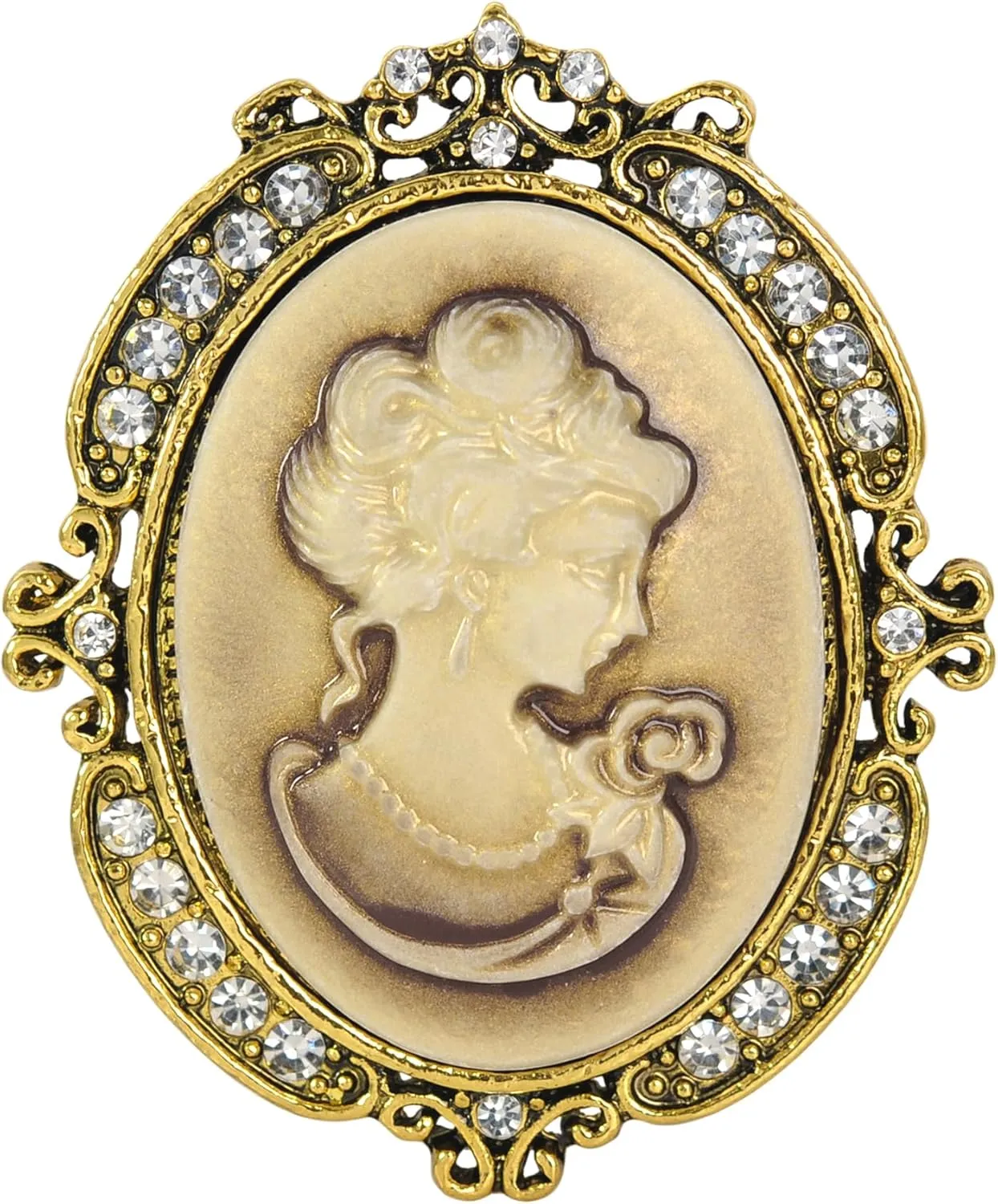 Gyn&Joy Clear Crystal Rhinestones Victorian Cameo Pendant Pin Brooch