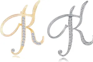 HAFILO 2 pack initial letter brooch pin for women girl 26 letters A-Z fashion brooches collar pins Gold silver