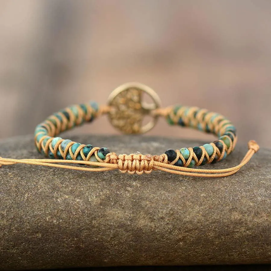 Handmade African Jasper Tree of Life String Braided Bracelet