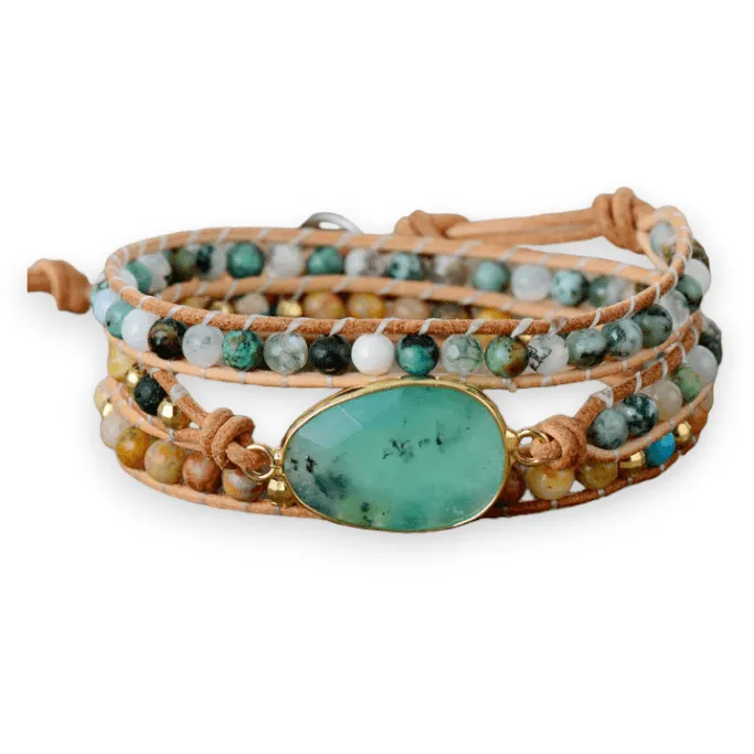 Handmade Bracelet Acqua Boho Chain Stone
