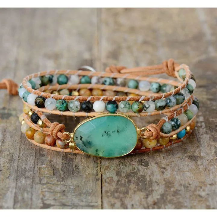 Handmade Bracelet Acqua Boho Chain Stone