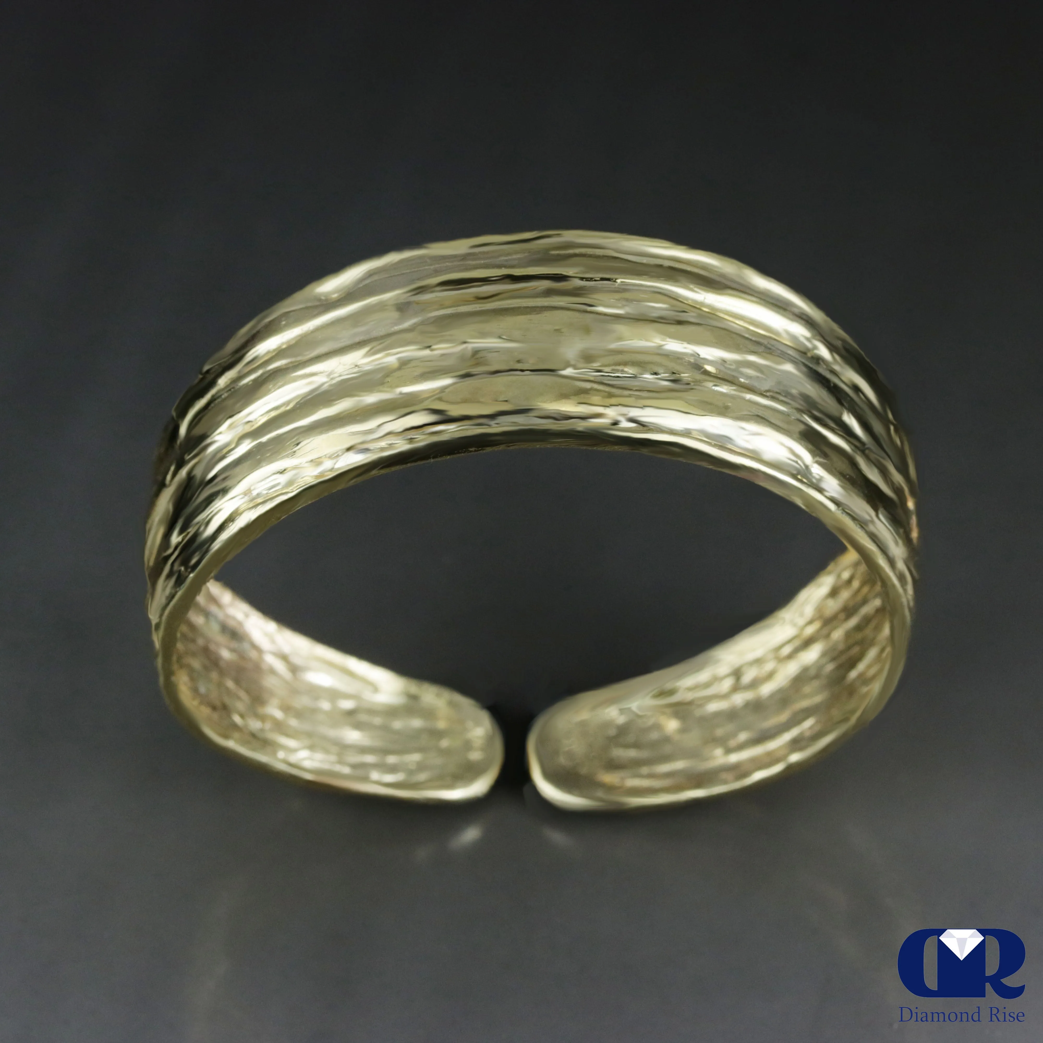 Handmade Diamond 10K Gold Open Bangle Bracelet