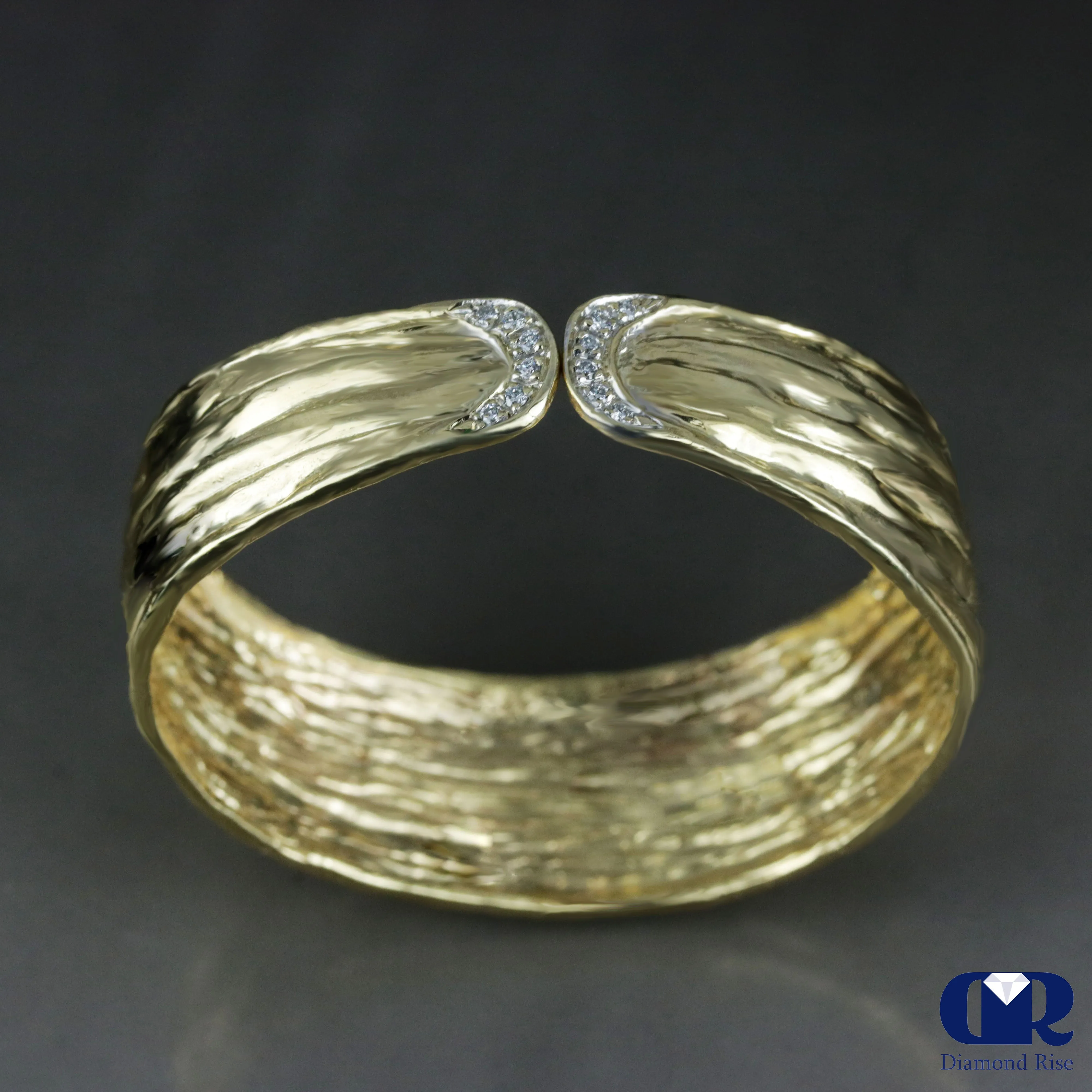 Handmade Diamond 10K Gold Open Bangle Bracelet