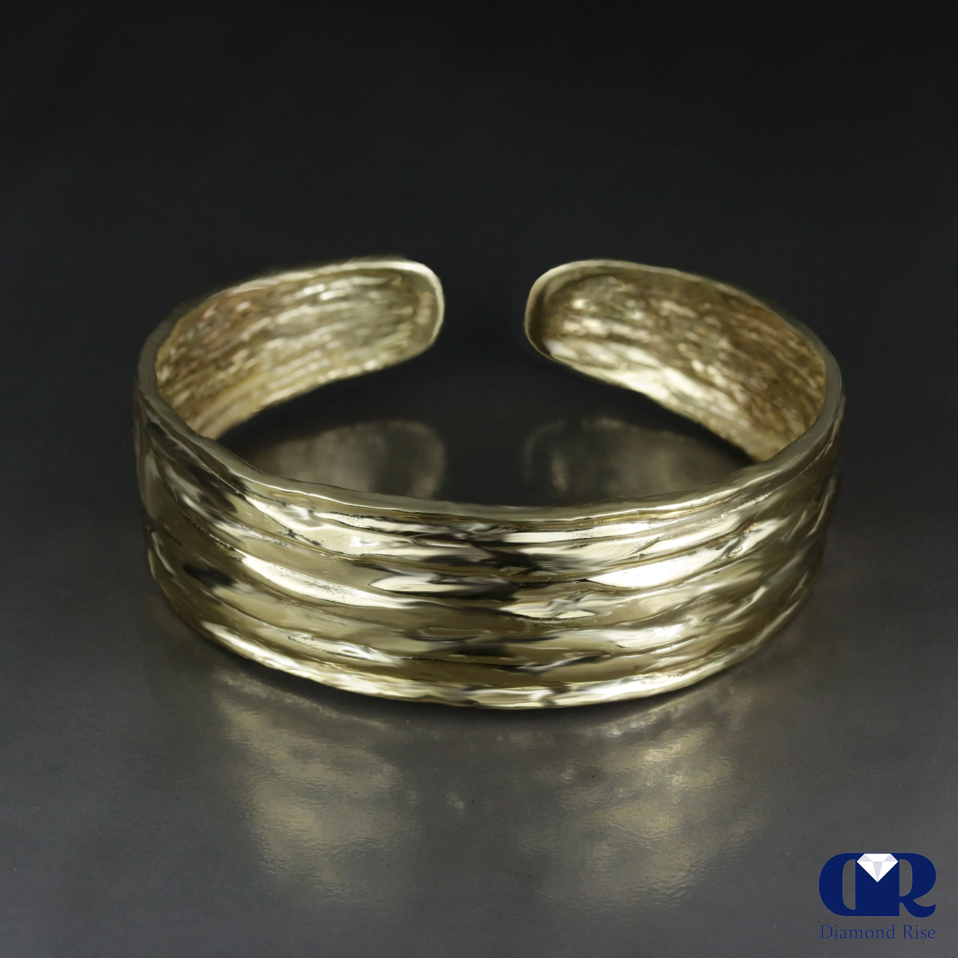 Handmade Diamond 10K Gold Open Bangle Bracelet