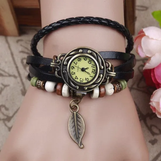 Hot Sale Women Ladies Girls Fashion Long Faux Leather Strap Bracelet Watch Vintage Punk Style Quartz Analog Casual Wristwatch