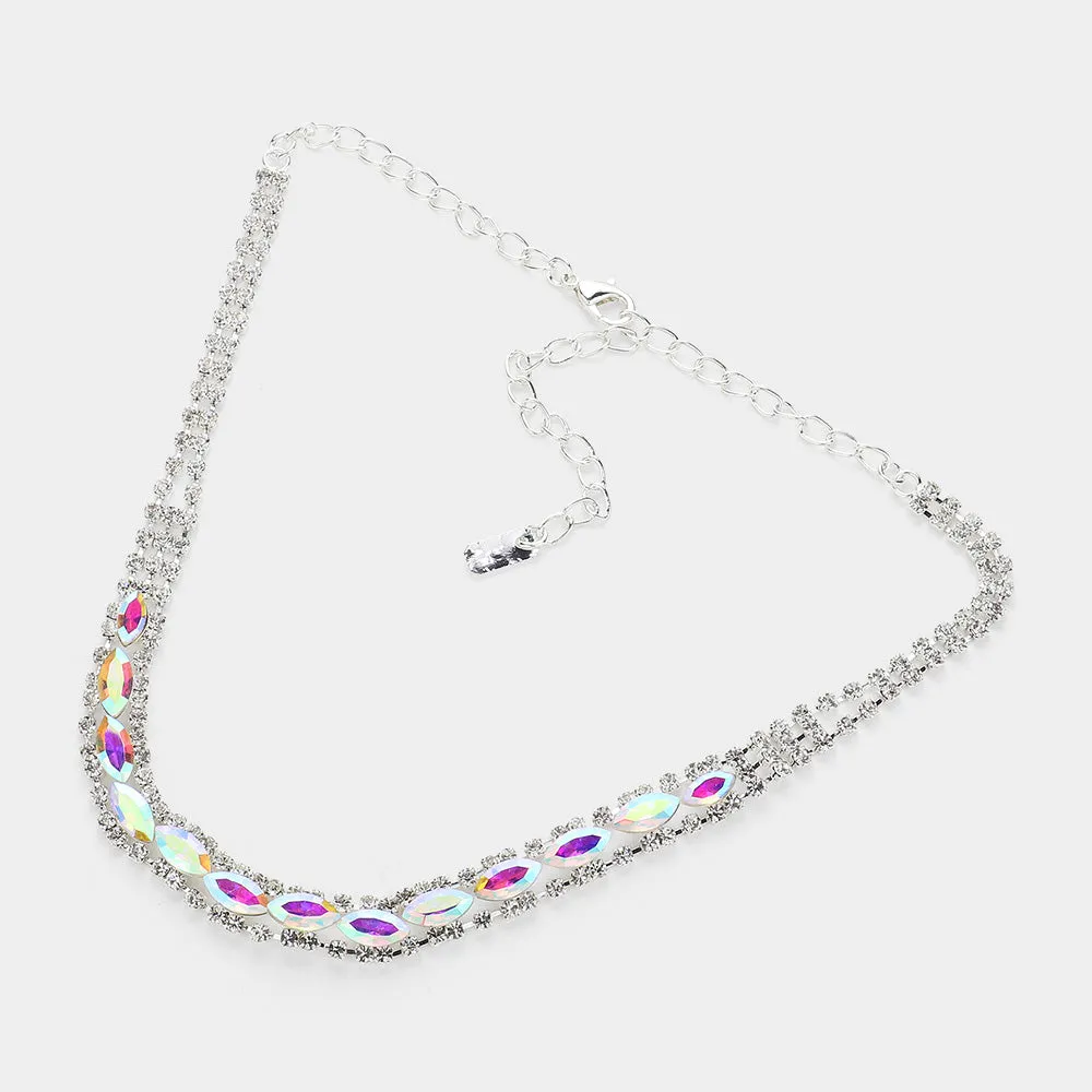 iLLASPARKZ Marquise Stone Accented Rhinestone Paved Evening Choker Necklace