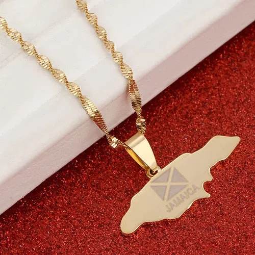 Jamaica Map Pendant Necklaces J