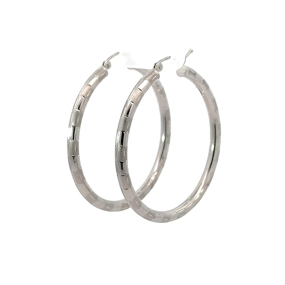 Large White Gold Fancy Hoop Earrings
