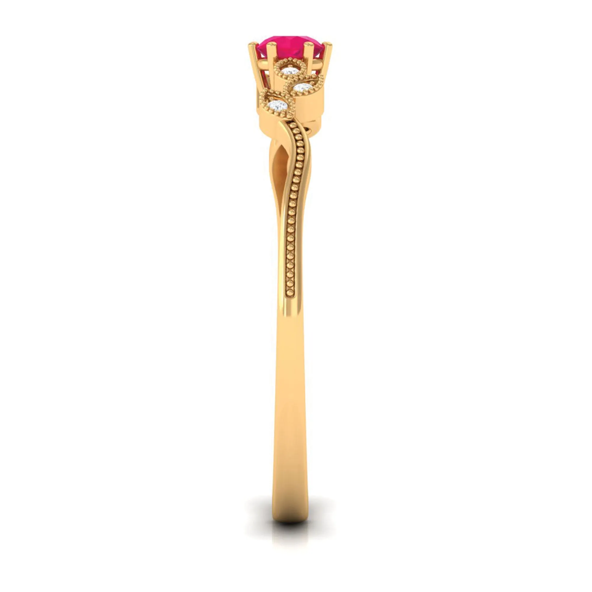 Leaf Inspired Ruby Solitaire Promise Ring with Diamond