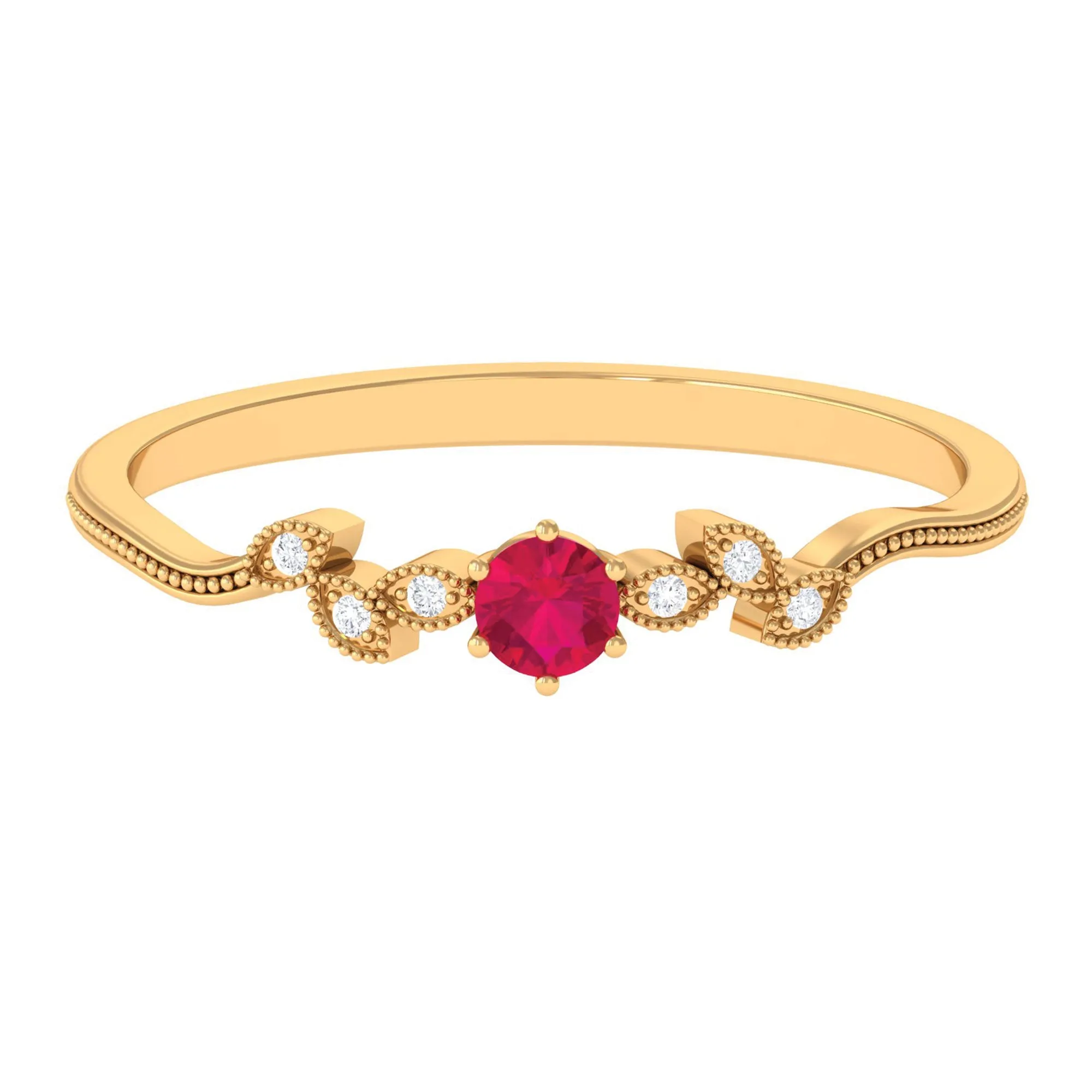Leaf Inspired Ruby Solitaire Promise Ring with Diamond
