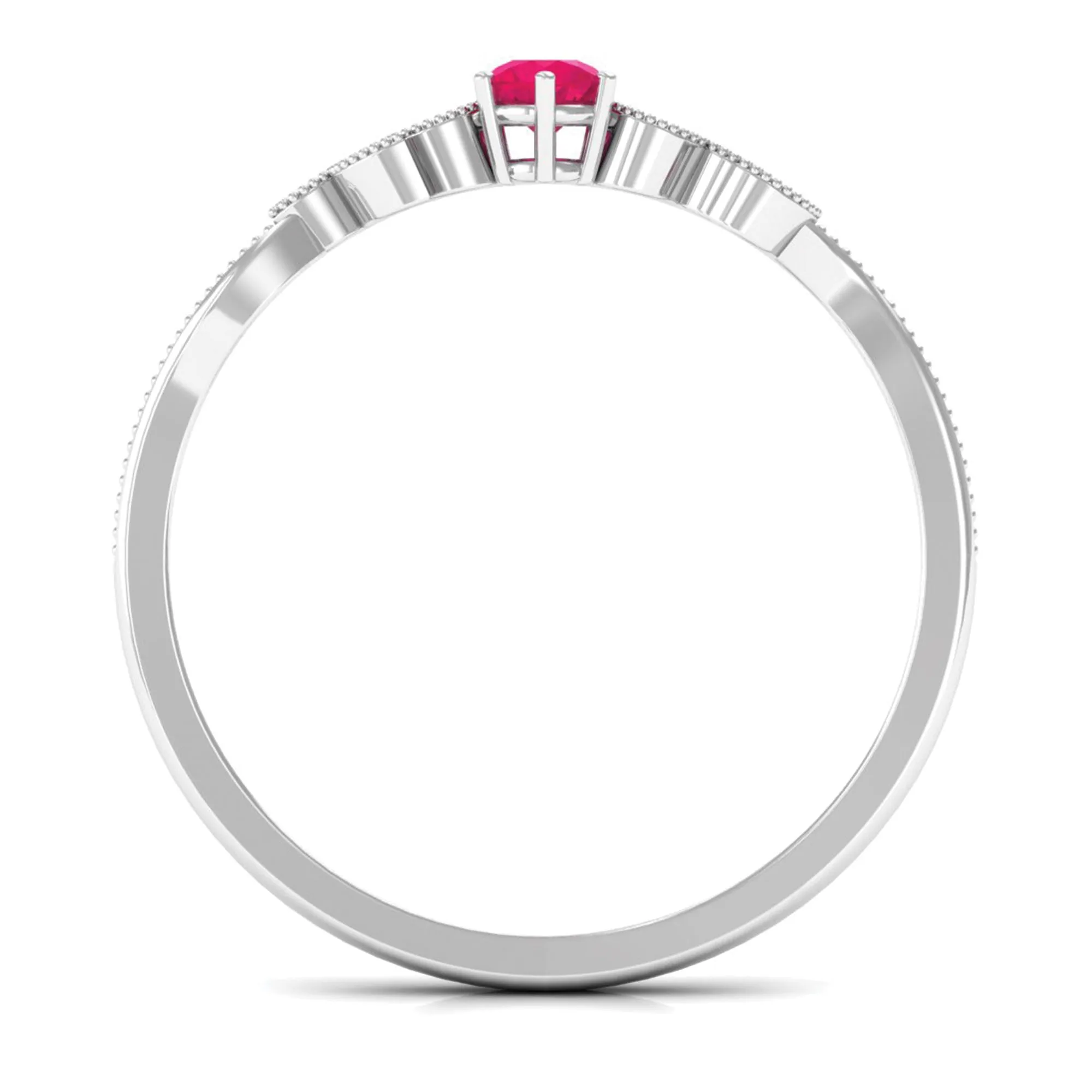 Leaf Inspired Ruby Solitaire Promise Ring with Diamond