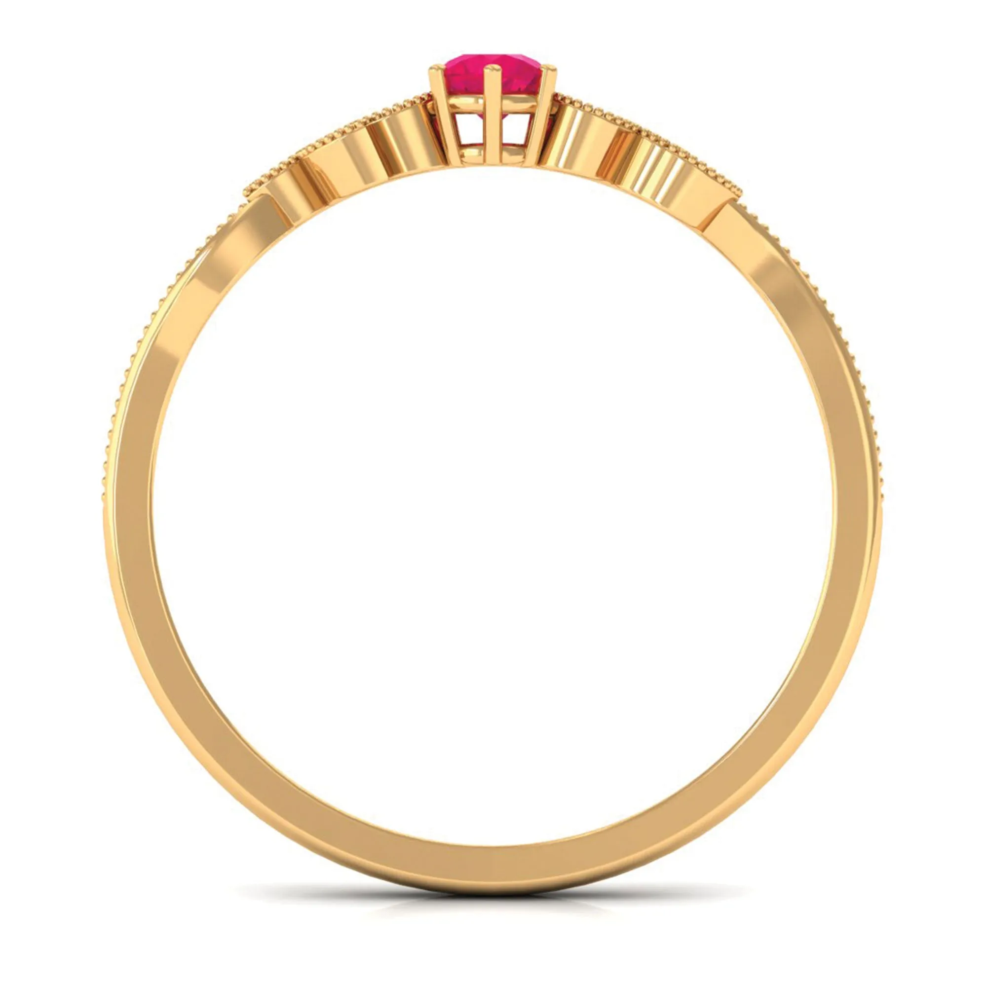 Leaf Inspired Ruby Solitaire Promise Ring with Diamond