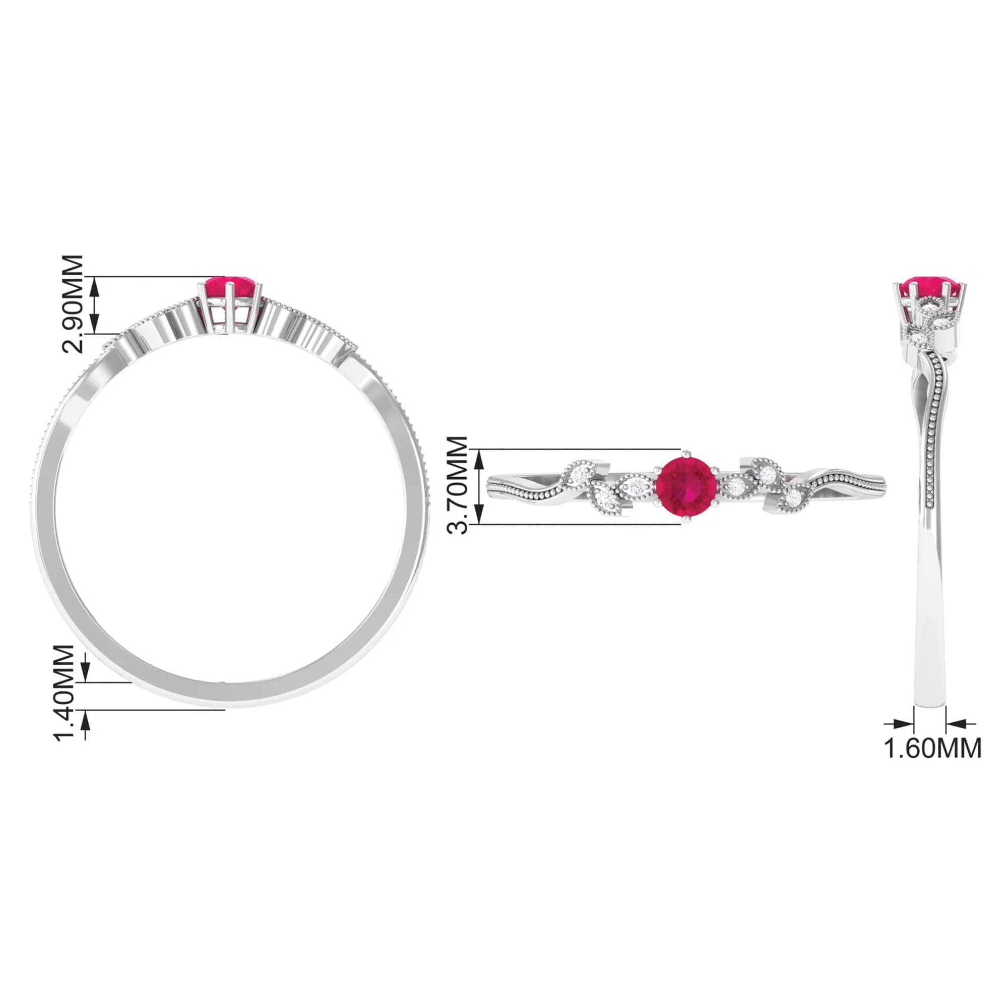 Leaf Inspired Ruby Solitaire Promise Ring with Diamond