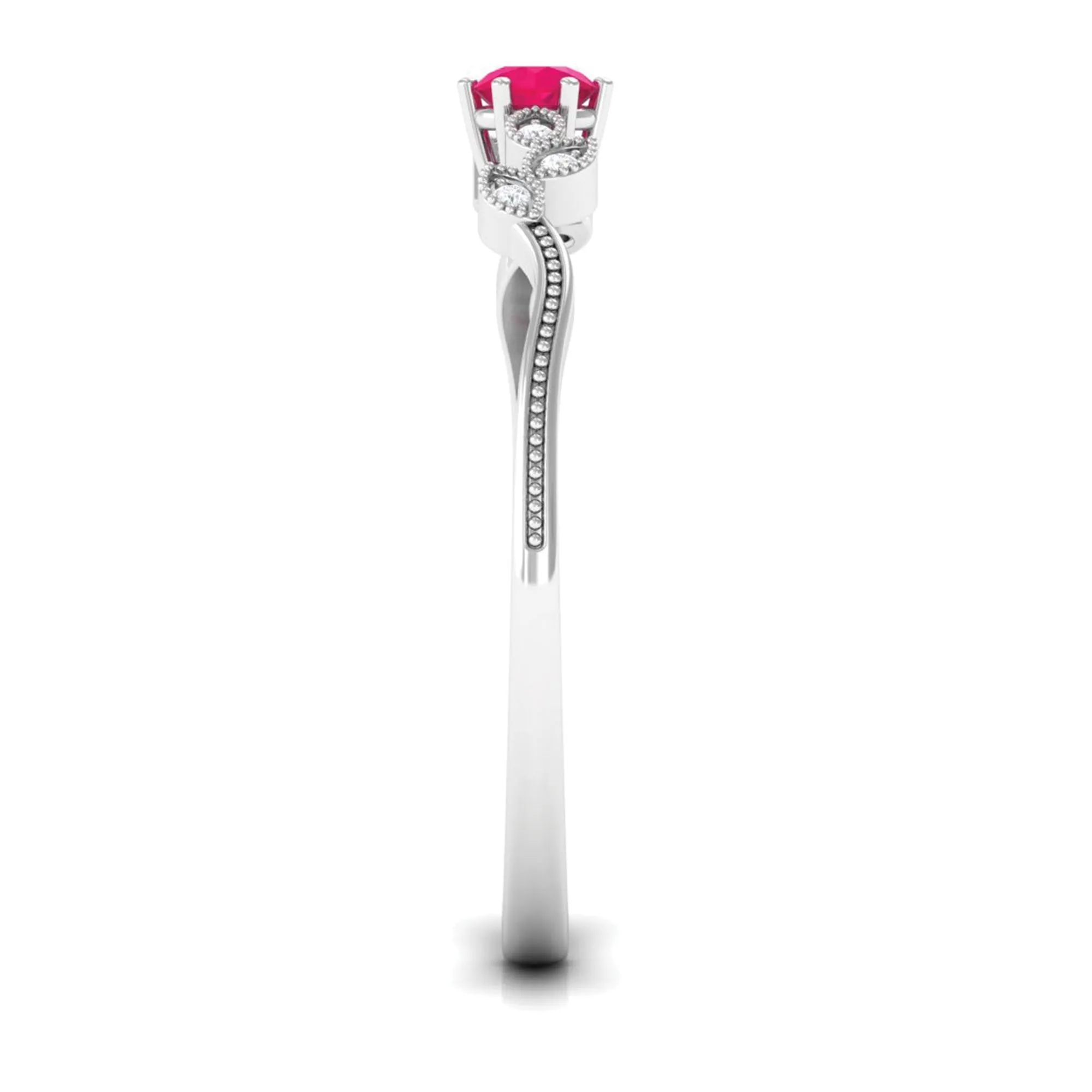 Leaf Inspired Ruby Solitaire Promise Ring with Diamond