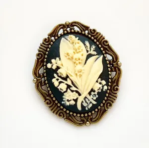 Lily of the Valley Cameo Brooch in Black and Bronze