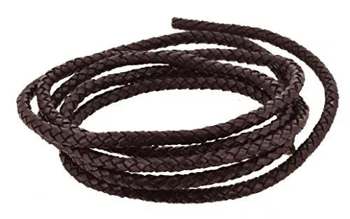 Mandala Crafts 6mm Braided Leather Cord, Genuine Leather Round Bolo Cord for Jewelry Making, Bolo Ties, Wrapping, Crafting