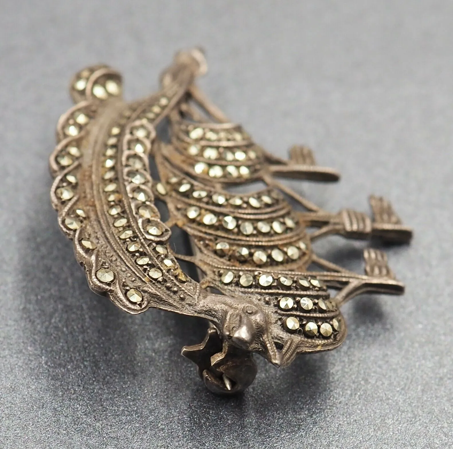 Marcasite Sailing Ship/Boat Sterling Silver Brooch