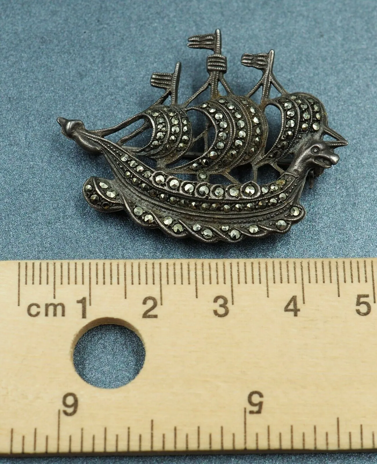 Marcasite Sailing Ship/Boat Sterling Silver Brooch
