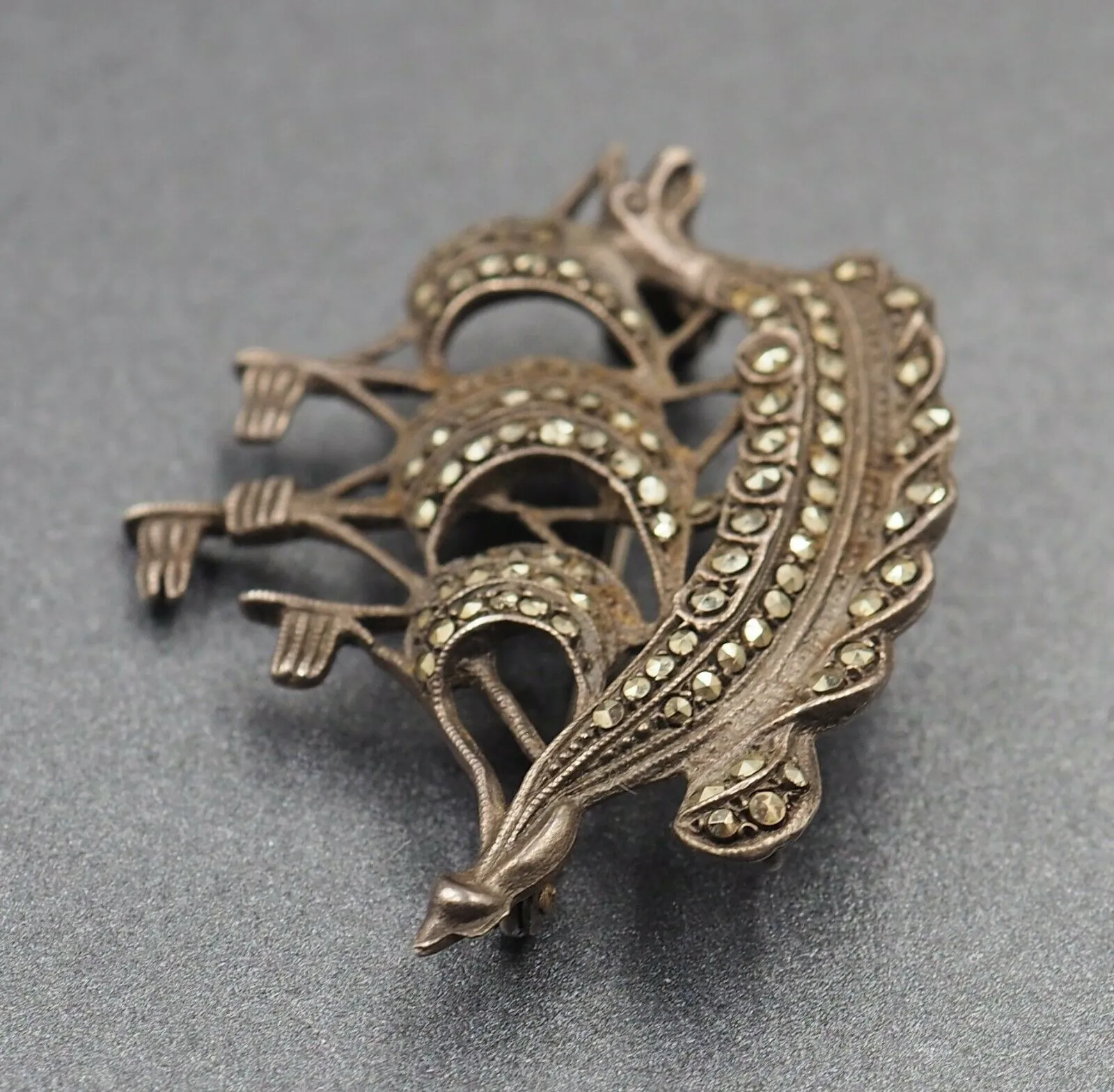Marcasite Sailing Ship/Boat Sterling Silver Brooch