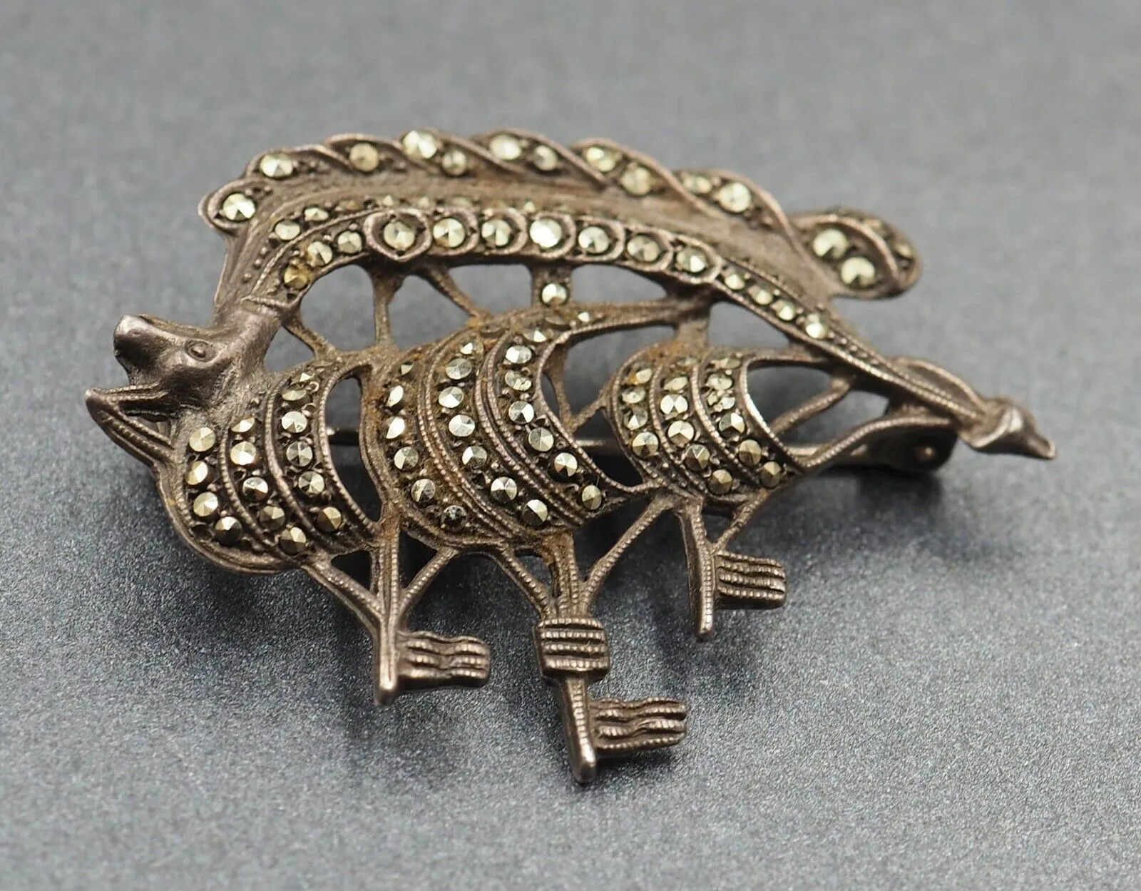 Marcasite Sailing Ship/Boat Sterling Silver Brooch