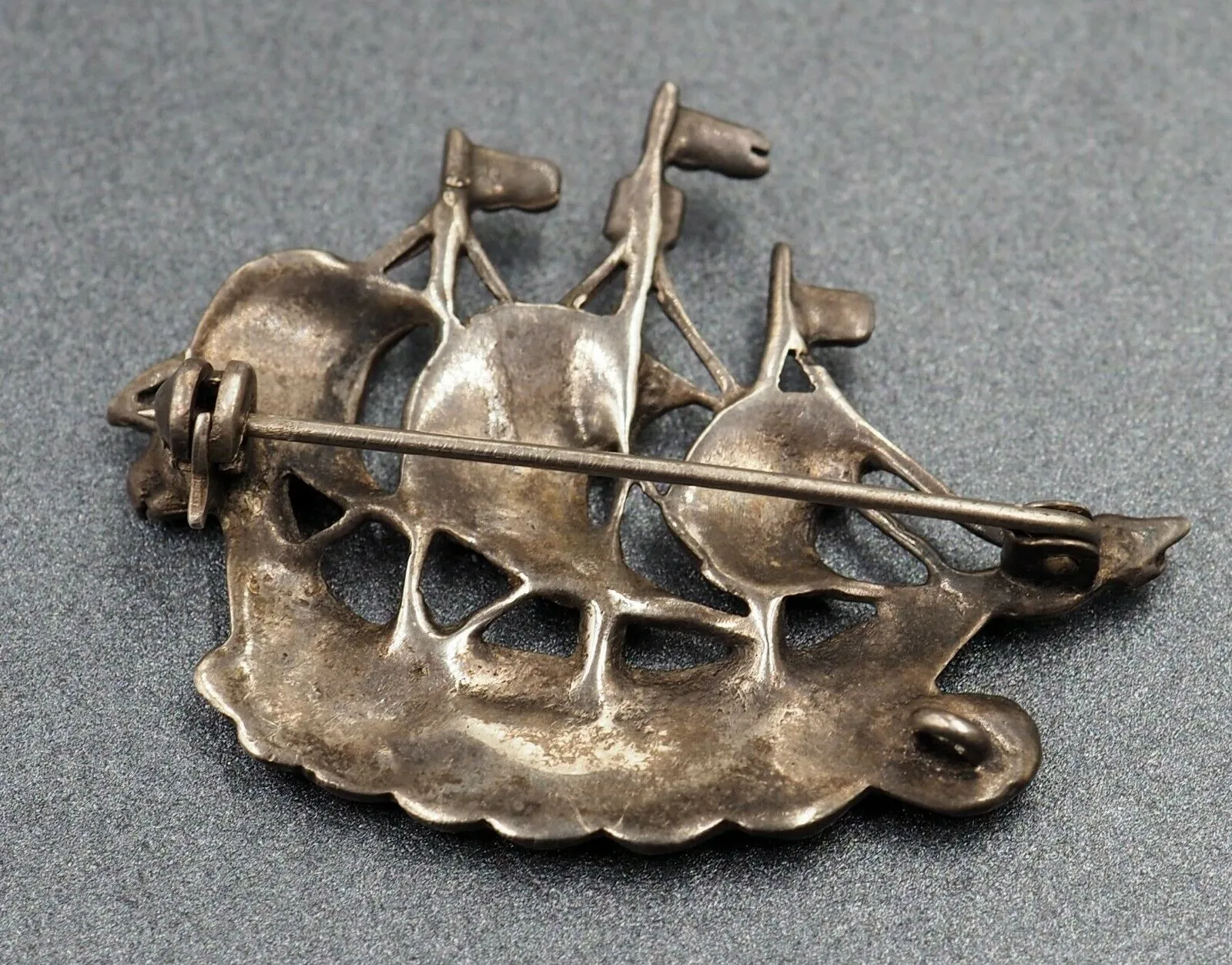 Marcasite Sailing Ship/Boat Sterling Silver Brooch