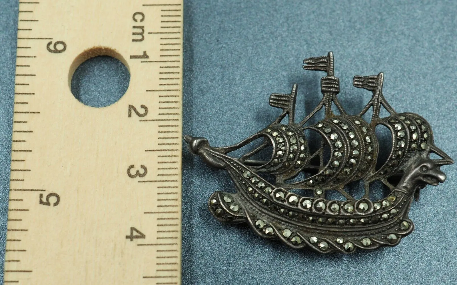 Marcasite Sailing Ship/Boat Sterling Silver Brooch