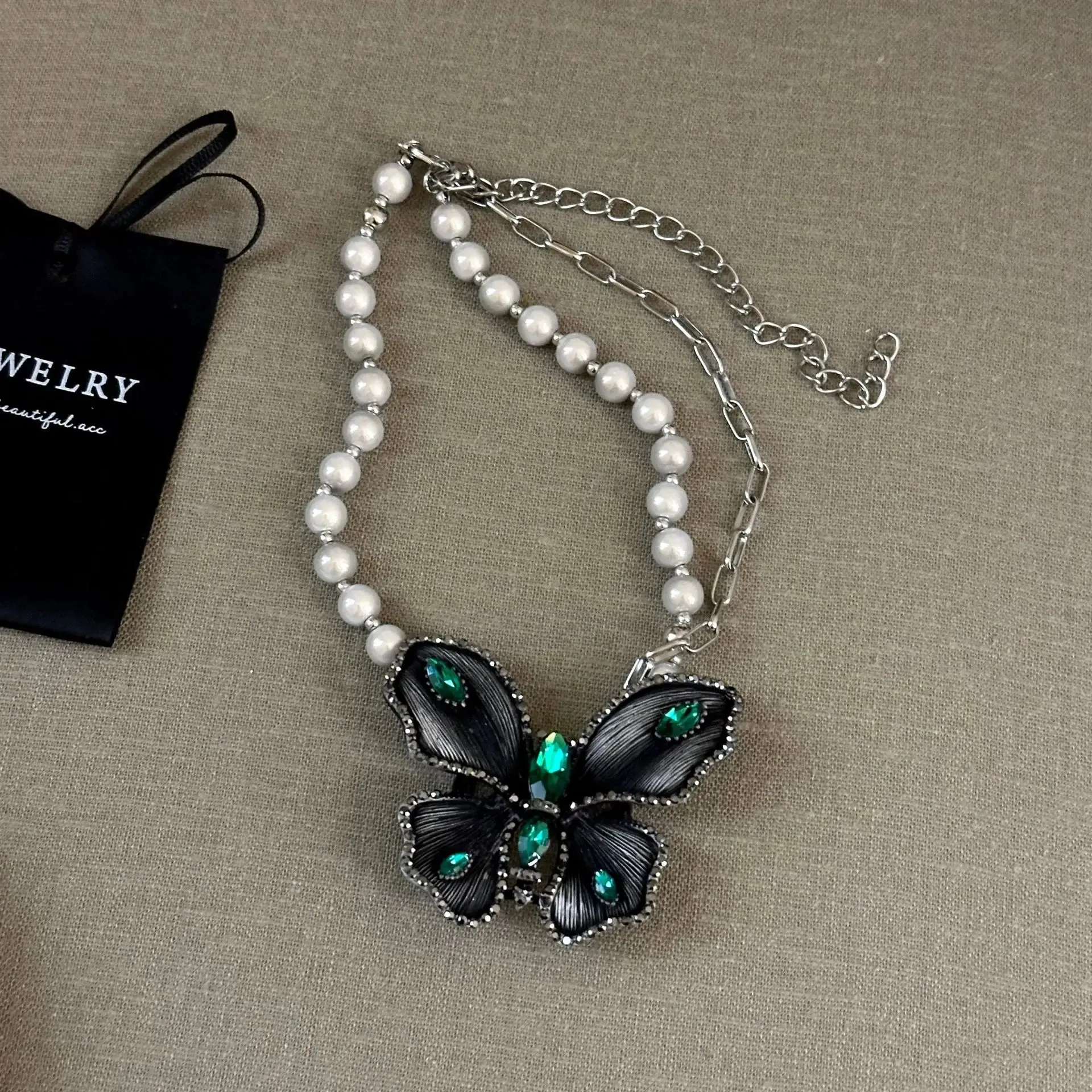 MAYTRENDS  -  Butterfly Necklace for Women Tassels Pearls Korean Fashion Y2k Chokers Jewelry Vintage Punk Style Collares Para Mujer