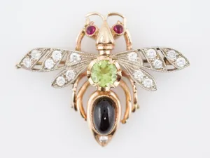 Modern Bug Pin .42 Round Brilliant Cut Diamonds in 14k Yellow Gold
