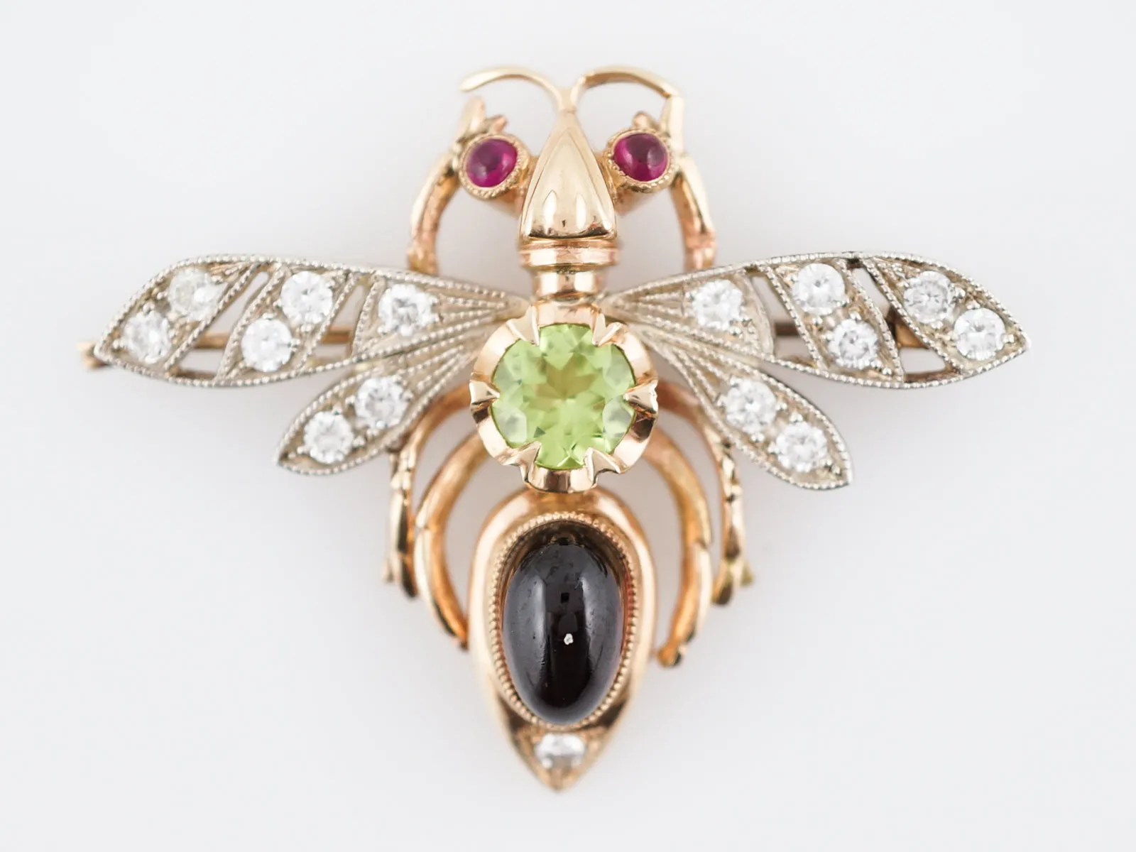 Modern Bug Pin .42 Round Brilliant Cut Diamonds in 14k Yellow Gold