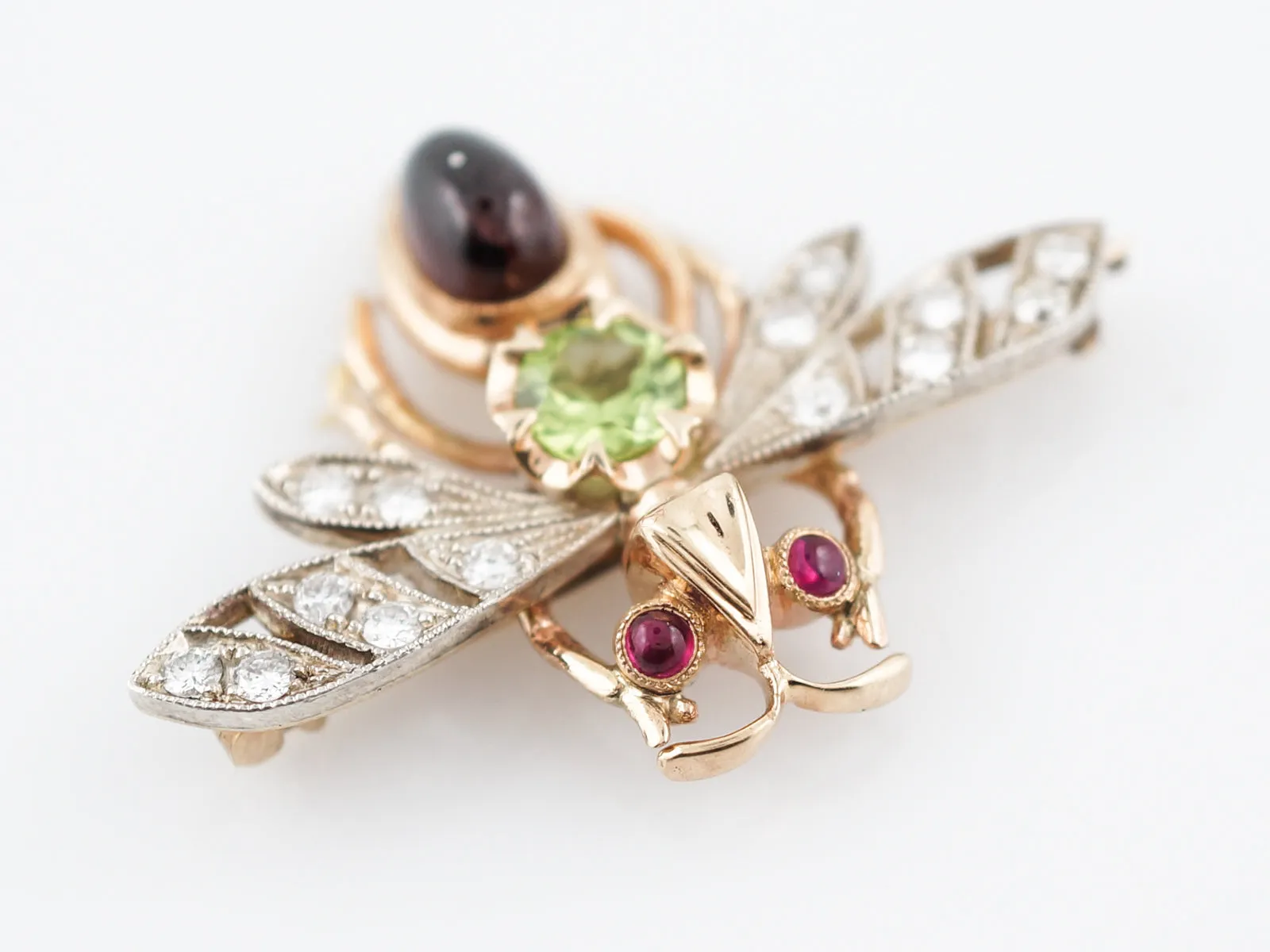 Modern Bug Pin .42 Round Brilliant Cut Diamonds in 14k Yellow Gold