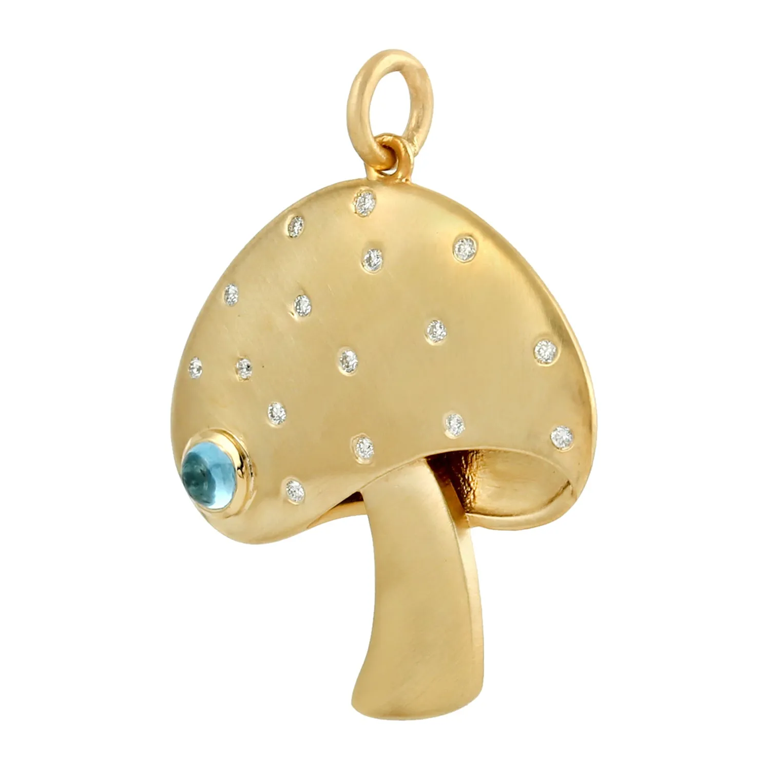 Natural Blue Topaz Diamond Mushroom Charm Pendant In Yellow Gold