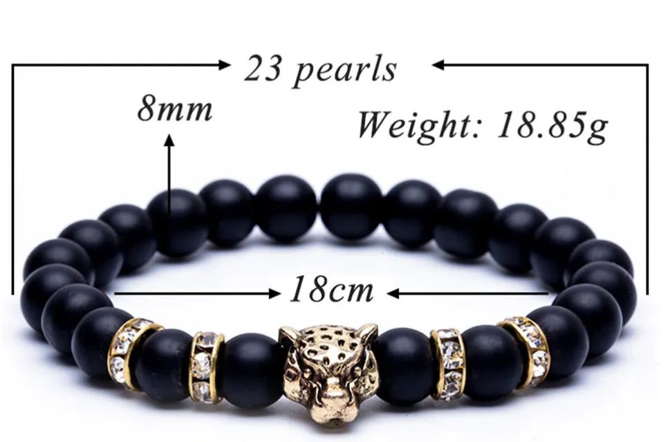 Natural Stone Lava Bead Handmade Bracelet with Leopard Head Pendant