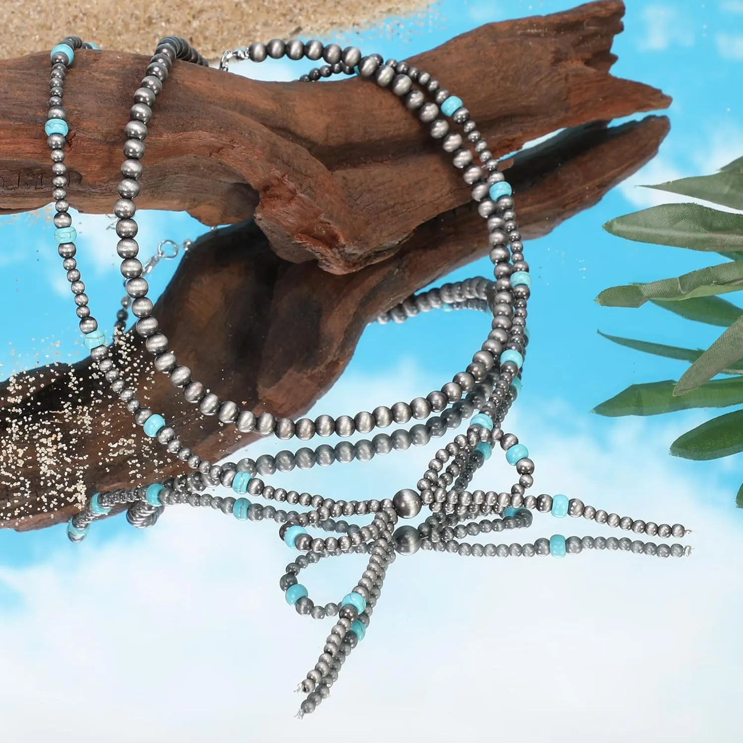 Navajo Bow Bowknot Pearl Cowboy Cowgirl Navajo Pearl Turquoise Necklace For women Western Boho Beaded Necklaces