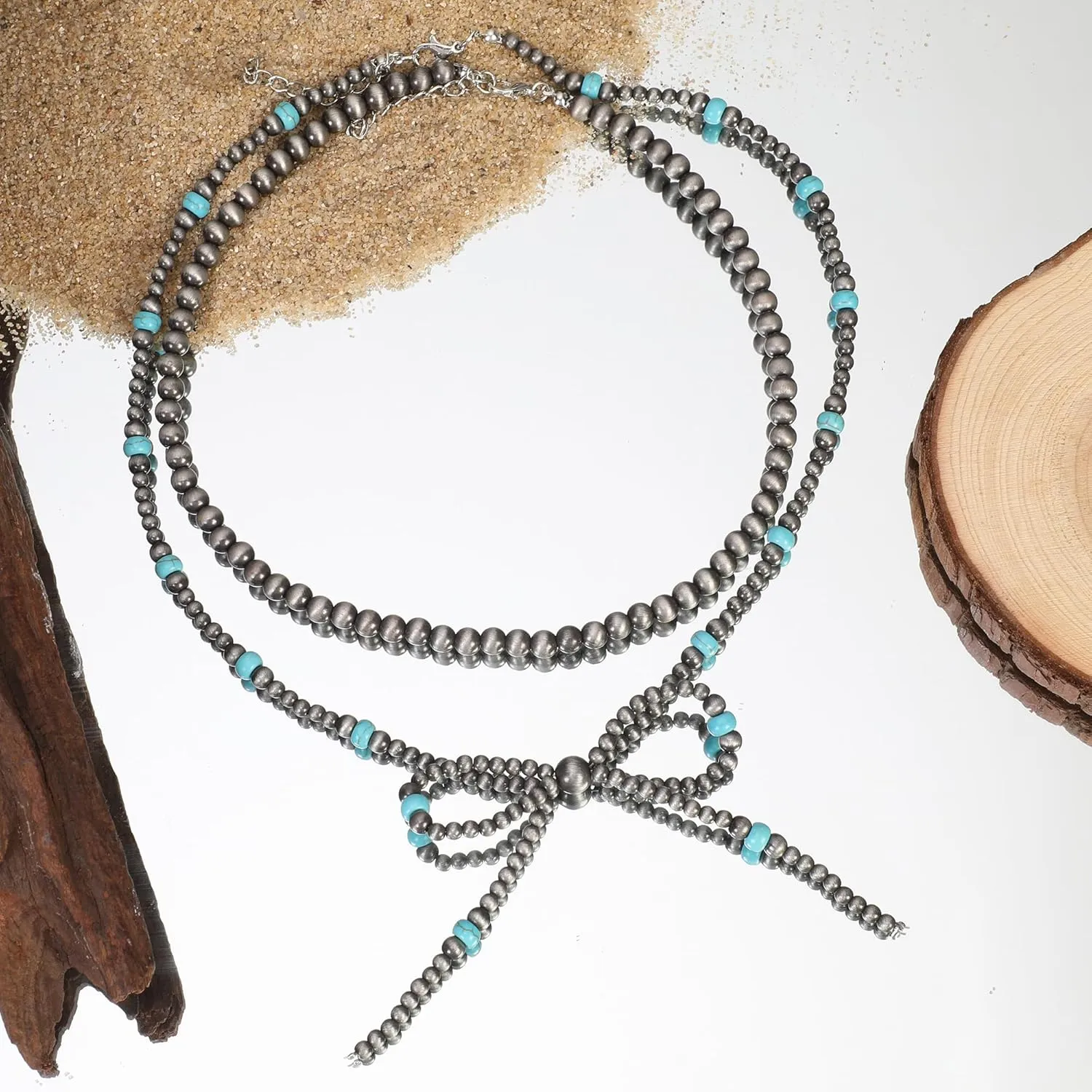 Navajo Bow Bowknot Pearl Cowboy Cowgirl Navajo Pearl Turquoise Necklace For women Western Boho Beaded Necklaces