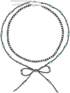 Navajo Bow Bowknot Pearl Cowboy Cowgirl Navajo Pearl Turquoise Necklace For women Western Boho Beaded Necklaces