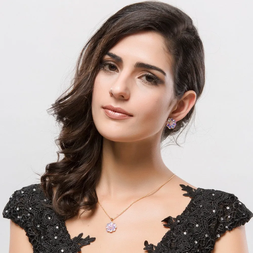 New Arrival Shining Rainbow Flower Cubic Zircon Pendant Necklace for Women Girl's Jewelry Gift