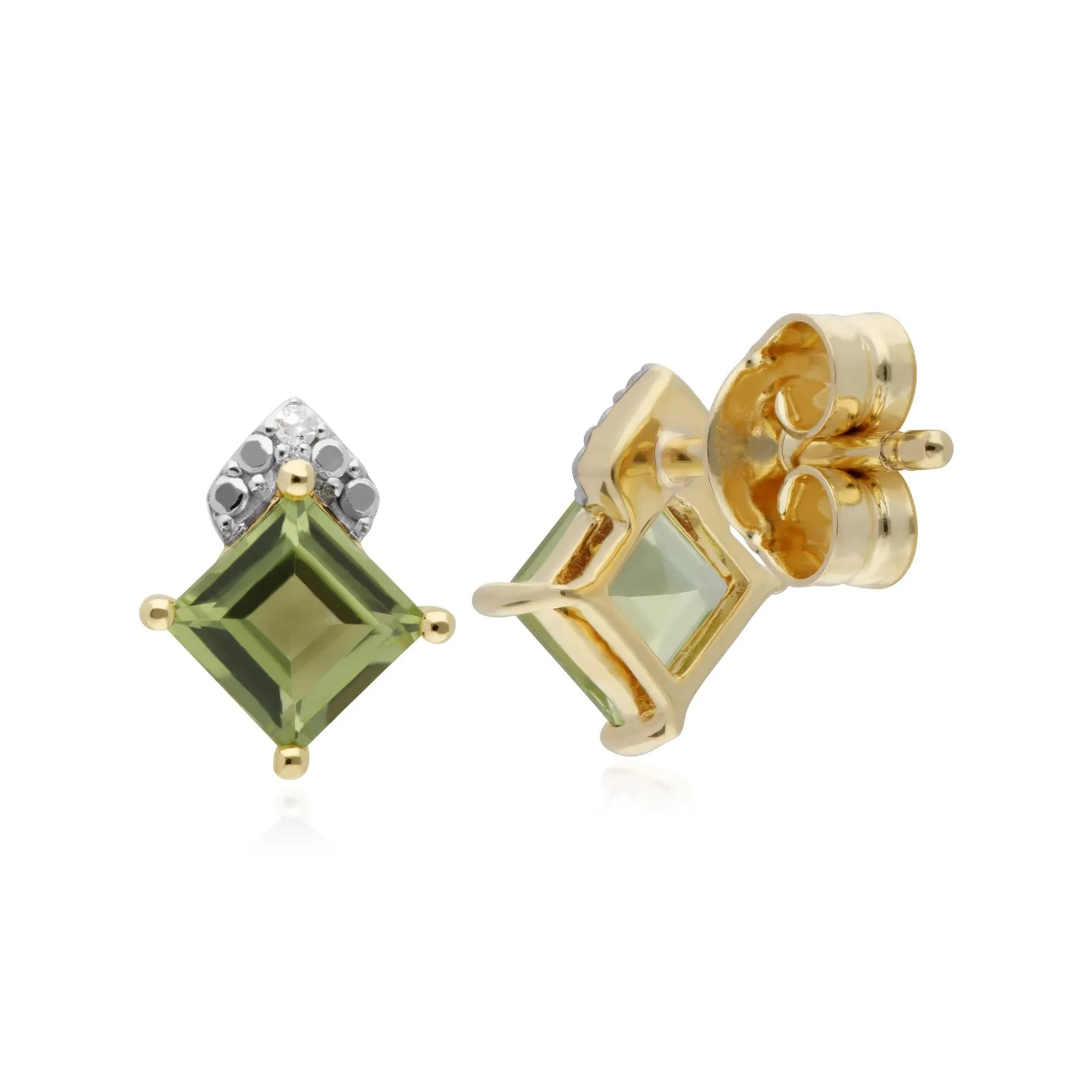 Peridot Ohrringe, 9 Karat Gelbgold Peridot & Diamant Quadrat